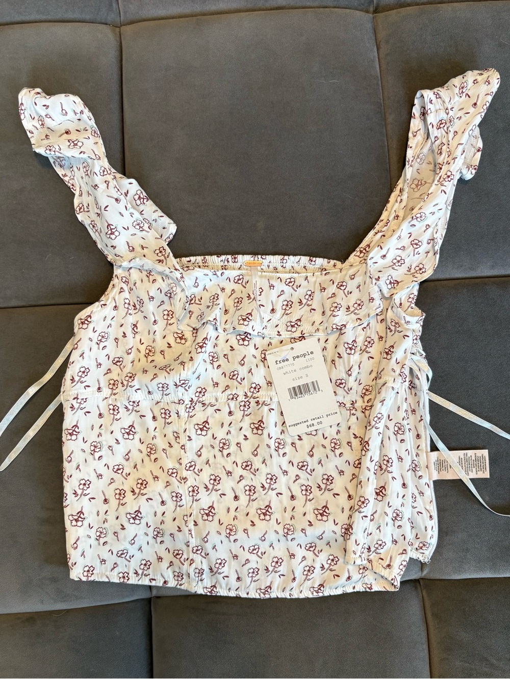 Free People White Floral Ruffle-Strap Cami